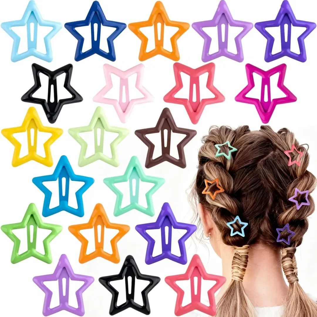 Pack of 30 New Candy-Colored Star Hair Clips — 1.18-Inch (3cm) Metal Snap-Style Barrettes — Cute Star-Shaped Hair Accessories — Non-Slip, Stylish Hair Ornaments Designed for Women and Girls