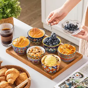 8 Oz Oven Safe Ramekins Set of 6, Bohemian Creme Brulee Ramekins, Colorful Souffle Dishes, Pudding Custard Cups for Baking, Small Ceramic Bowls for Snacks and Ice Cream
