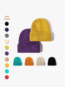 Unisex Round Knit Hat, Korean Style Simple Design, Warm Thickened Plain Beanie, Fashionable Fall Winter Daily Wear, Commuter Windproof Cap