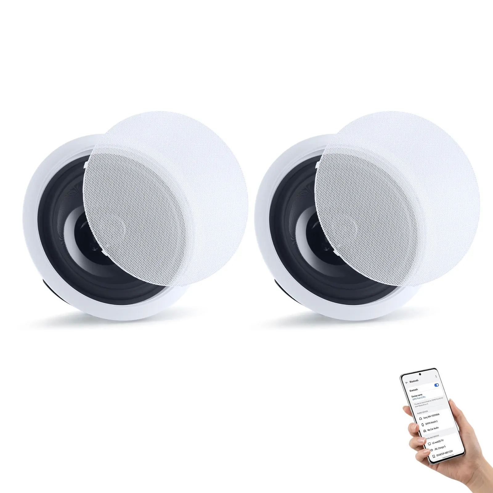 【summerfinds】VEVOR Bluetooth Ceiling Speakers, 8", In Ceiling & In-Wall Speaker System with Amplifier, 2-Way Flush Mount Speakers, for Damp Humid Placement, Home Theater, Living Room, or Covered Patio, 1 Pair,father'sdaygifts