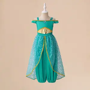 Blue Green 086 Cartoon Cosplay Costume Fancy Carnival Kids Clothes Performance Princess Theme Party Holiday Girls Ball Gown Children Cocktail Dress 3-7Y Woven Material