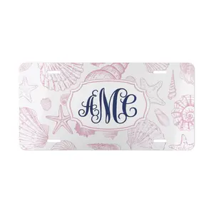 Custom Monogram License Plate, Personalized Pink Nautical Car Decor, Seashell Vanity Plate Gift for Her, Monogram Gift