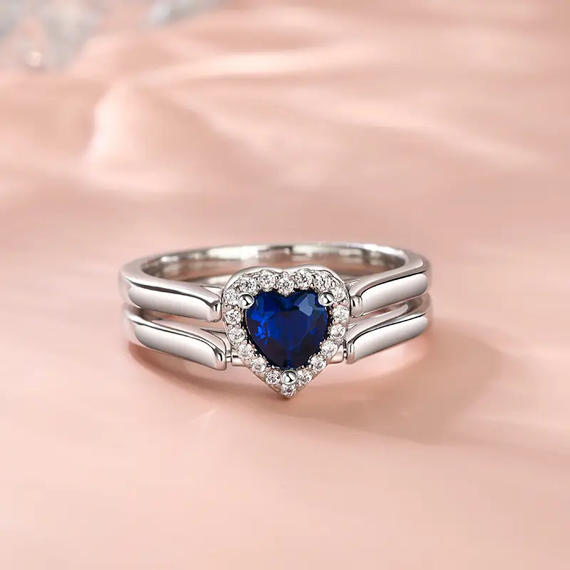 Jeulia Halo Heart Cut Personalized Sterling Silver Reversible Ring Sterling Silver Zircon Engagement