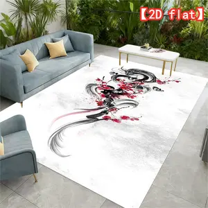 2D flat large best-selling velvet carpet, ink dragon plum pattern illustration for terrace RV camping, balcony picnic area, outdoor decoration, home decoration, game room entrance rug mat.