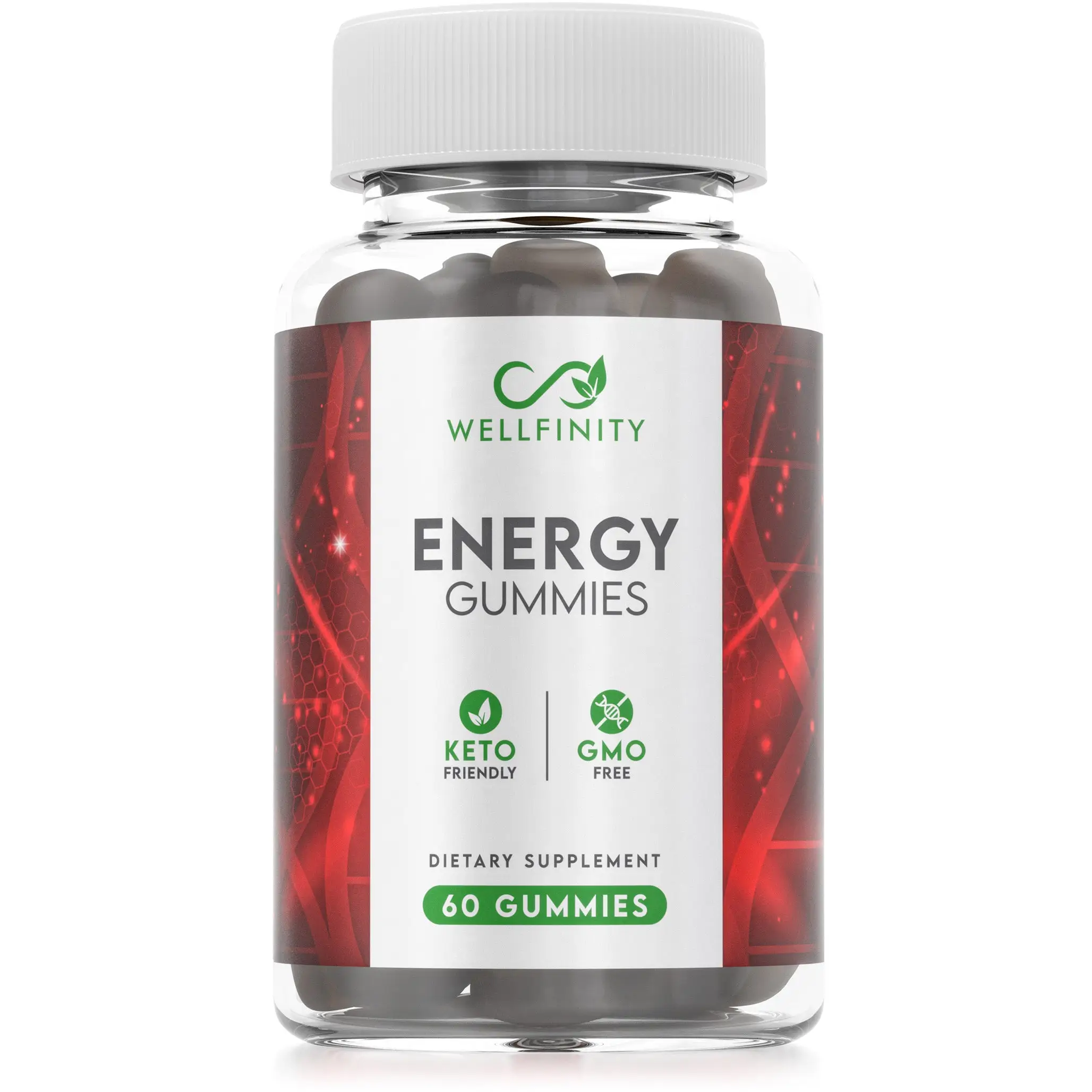 Wellfinity Energy boost Gummies, Energy Gummies with Green Tea, Guarana & Vitamin B12 - Natural Caffeine Boost, Vegan & Gelatin-Free, 60 Gummies Healt
