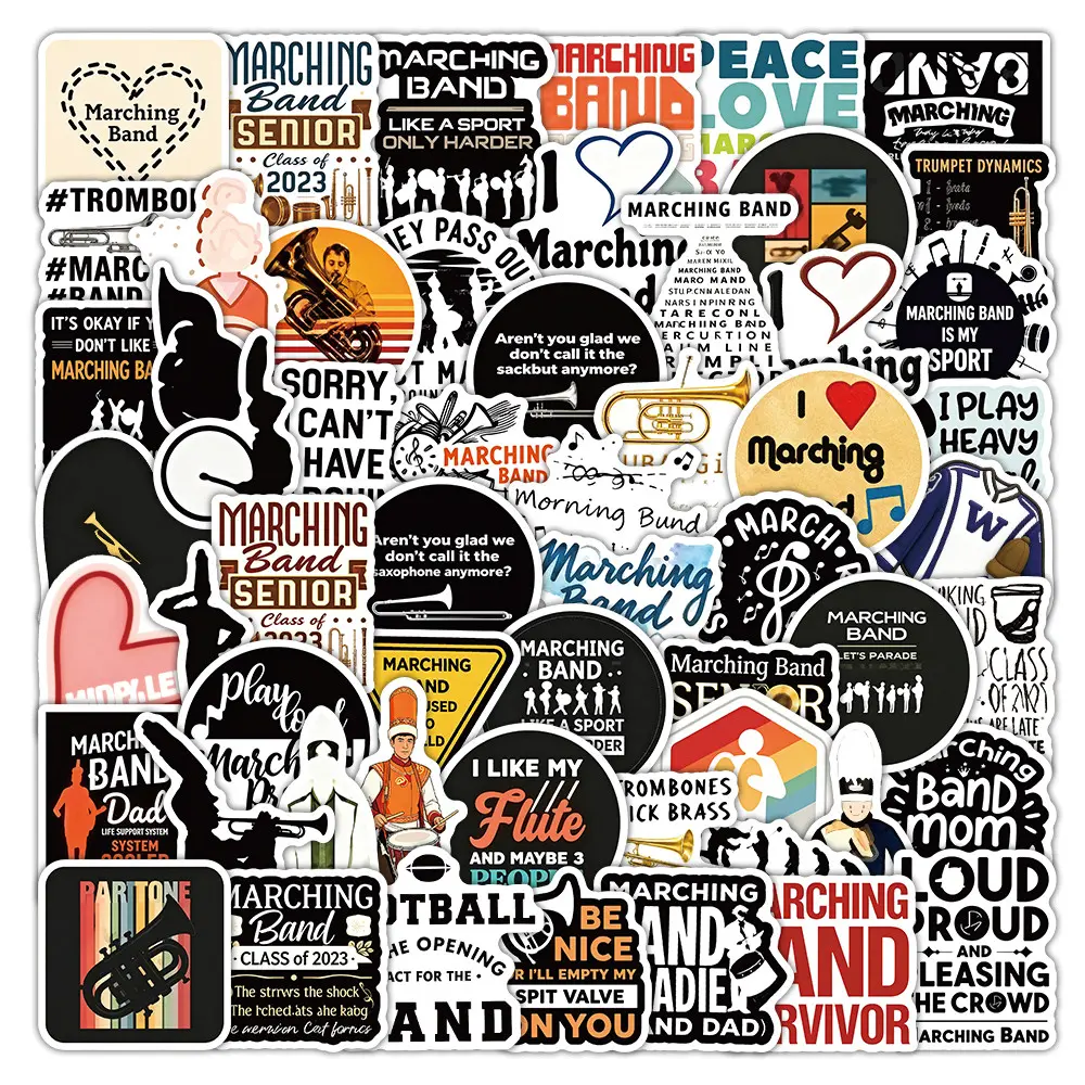 64Pcs Marching Band Stickers, Sticker Collage Pack, Musical Instrument Art Decals for Journal Scrapbook, Crafts and Personalized Decor, Adhesive Decals, Decoration Sticker