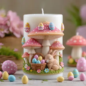 Easter Mushroom Easter Egg Candle Silicone Mold, Lying Rabbit Basket & 3D Flower Relief Wax Melt Making Mold