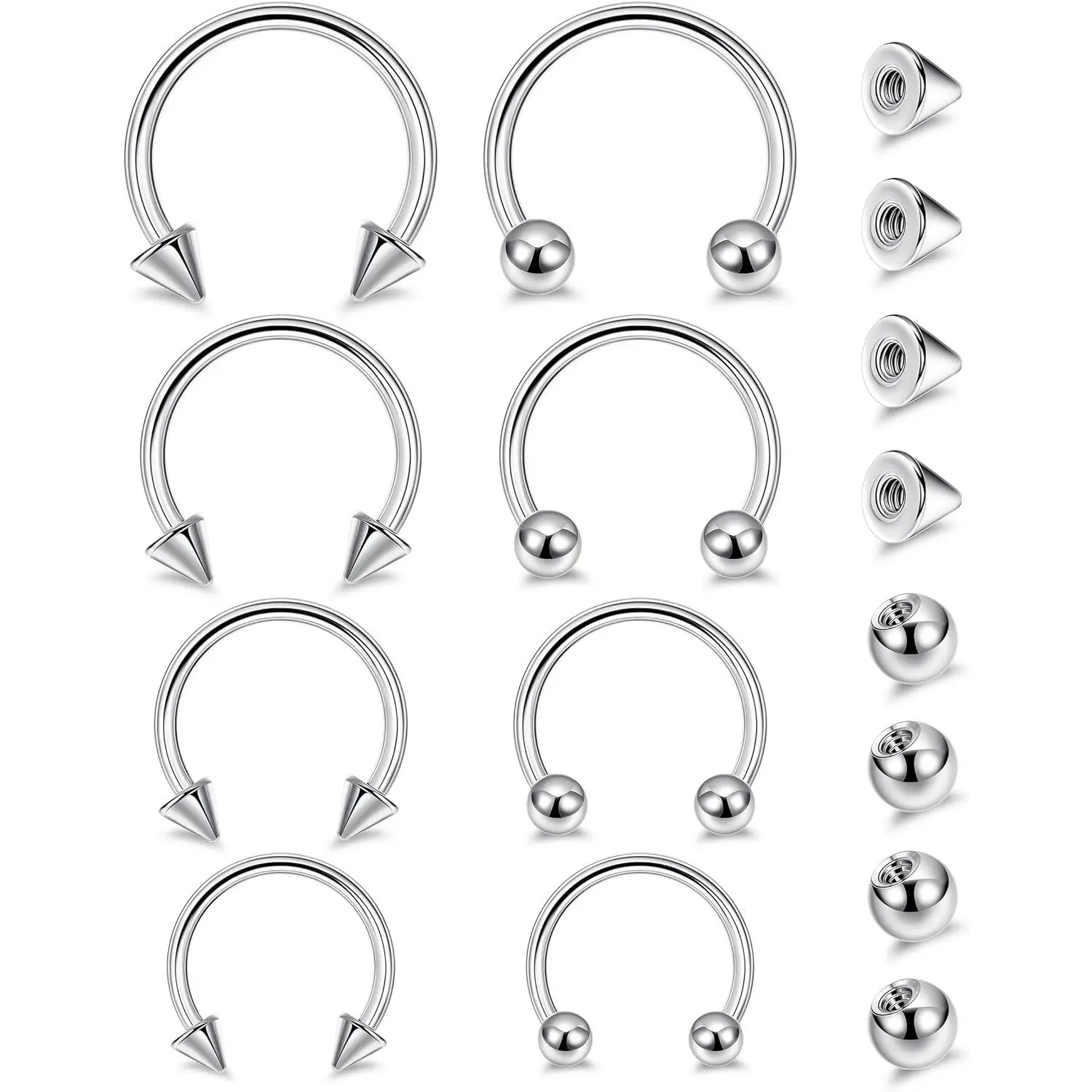 8 14G 16G 18G 20G Horseshoe Septum Nose Ring Helix Cartilage Earrings Hoops Hypoallergenic Tragus Daith Eyebrow Lip Ring Smily Piercing Jewelry Replacement Ball Spikes 7-12MM