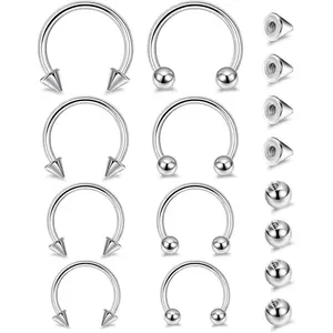 8 14G 16G 18G 20G Horseshoe Septum Nose Ring Helix Cartilage Earrings Hoops Hypoallergenic Tragus Daith Eyebrow Lip Ring Smily Piercing Jewelry Replacement Ball Spikes 7-12MM
