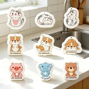 5 Pcs Random Patterns Pack Cute Cartoon Animal Wood Pulp Cellulose Sponges Non-Scratch Quick Dry Absorbent Reusable Dish Scrubbers for Kitchen Bathroom Household Cleaning