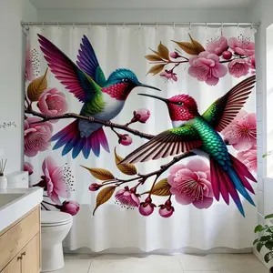 1 Pc Elevate bathroom design with hummingbird floral Print shower curtain perfect for home decoration and bathroom renovation enhance style with colorful nature-inspired patterns immerse in luxury and transform your space into a stunning tropical oasis