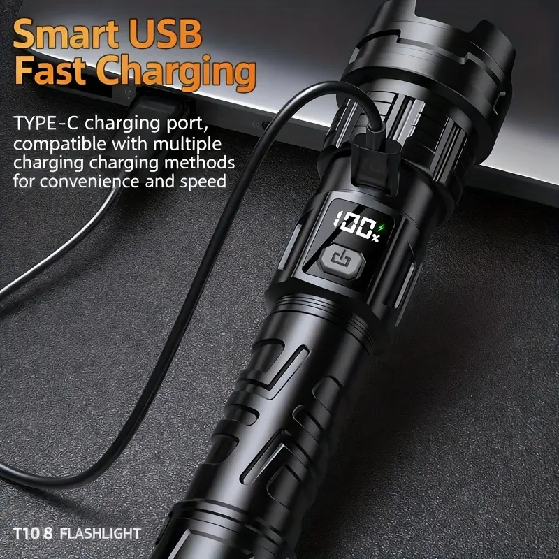 Rechargeable White Laser Flashlight - 450 Lumens High Lumens Super Bright Waterproof Torch, 2400mAh 3-Mode Portable Light for Outdoor Camping, Emergency Use, High Lumens Flashlight, Super Bright Flashlight