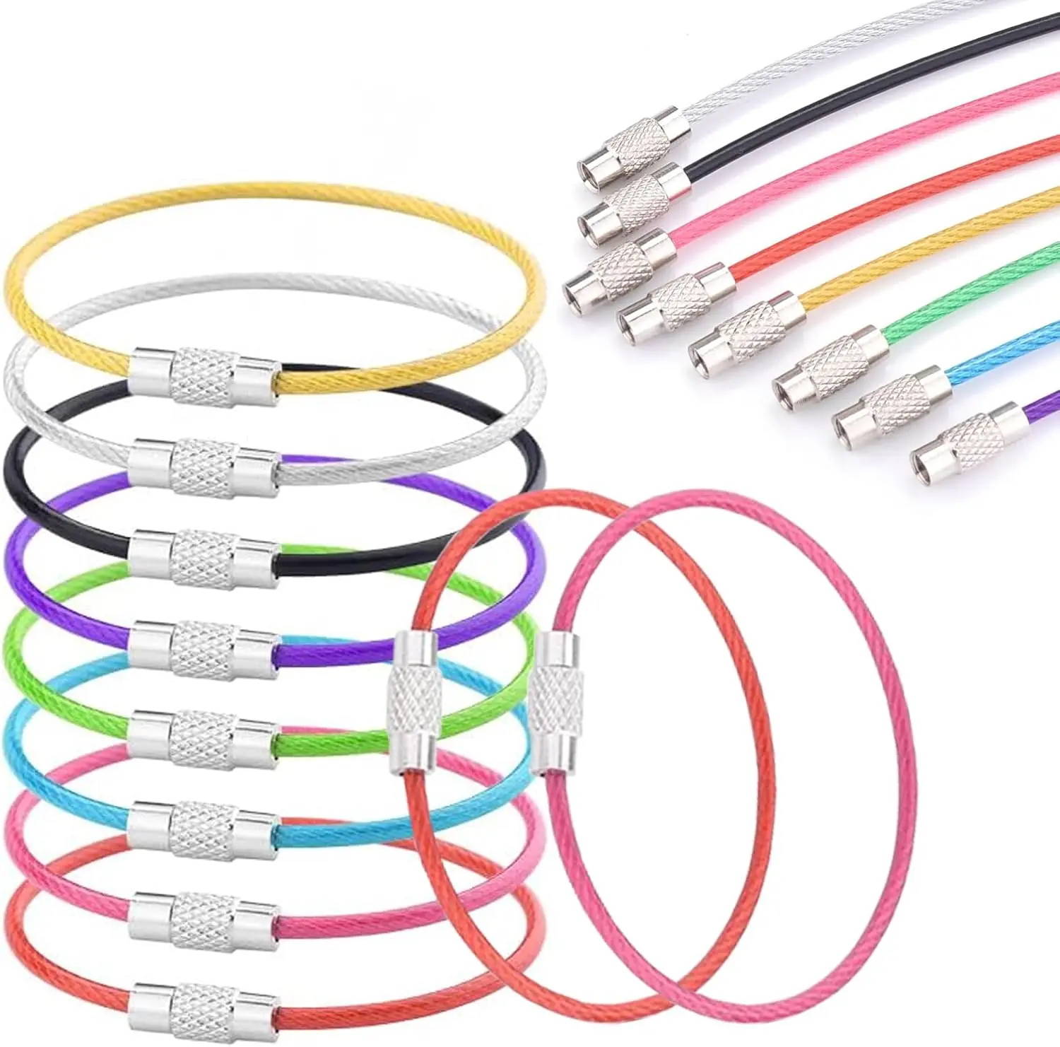 32 Pack Stainless Steel Loops, Keyrings, for Luggage Tag Keepe | 2mm Stainless Steel Key Ring, 6 Inch Key Chain, made of corrosion-resistant cable, no chemical smell, not easy to fade