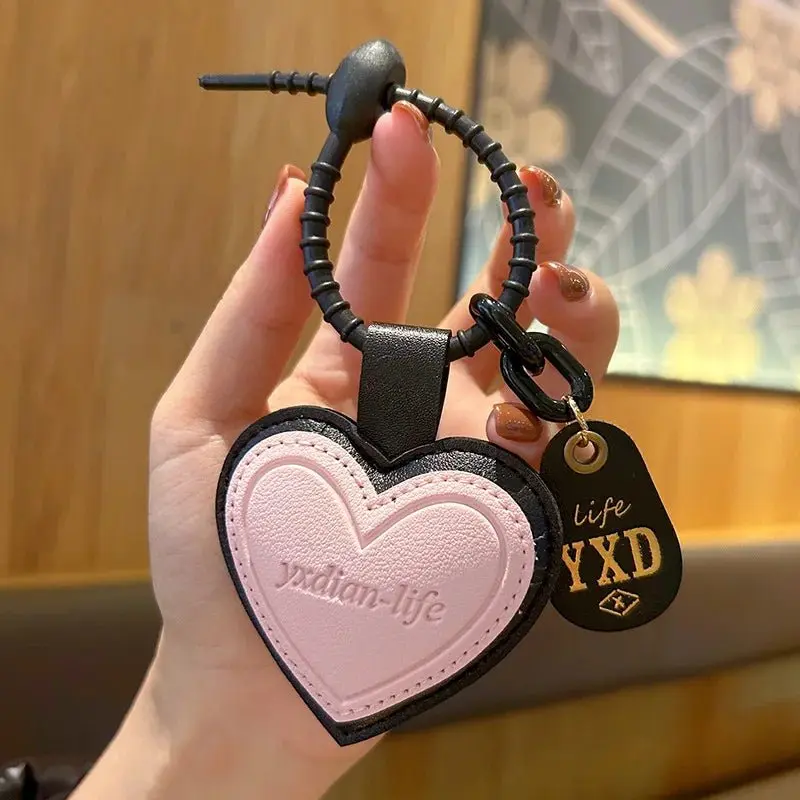 Pink Heart shaped Leather Car Keychain
