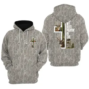Men’s Camo Hunting Hoodie, Sweatshirt, T-Shirt, Christian Cross Deer Graphic Outdoor Pullover Shirt