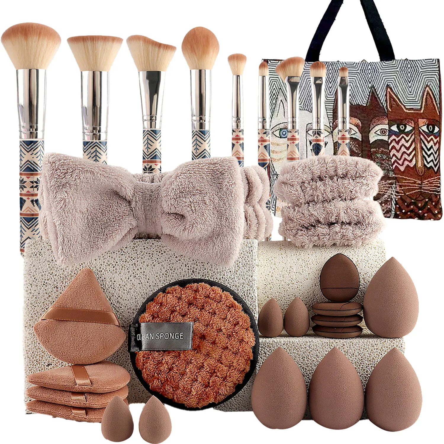30 pcs Professional Makeup & Skincare Brush Set with Travel Case - Complete Face, Eye and Cleansing Tool Kit for Makeup Artists and Beauty Enthusiasts ​ ​ All-in-One Makeup Gift Set for Women Blush Holiday Makeup Kit Makeup Play Kit makeup bag