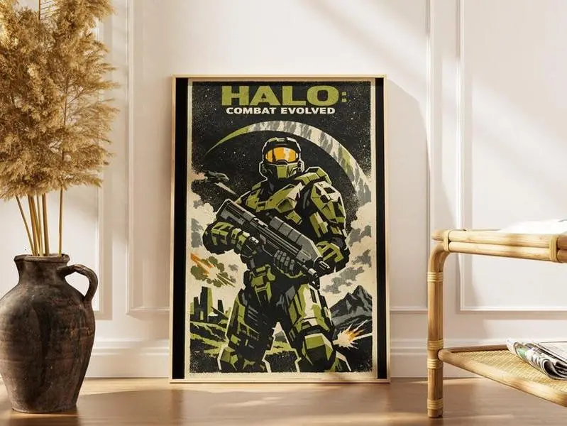 Halo Poster, Retro Sci-Fi Game Art1 ( Unframe)