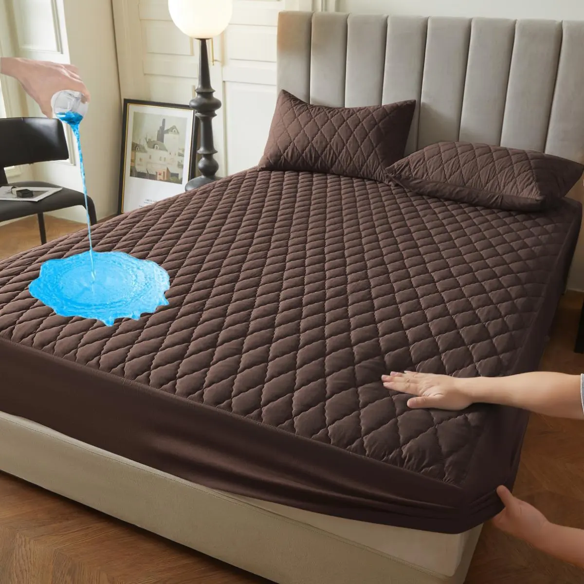 Waterproof Mattress Cover, 1 Set Soft Comfortable Breathable Quilted Washable Bed Protector Mattress Protector Pad, Bedding Supplies for Bedroom, Guest Room, Apartment, School