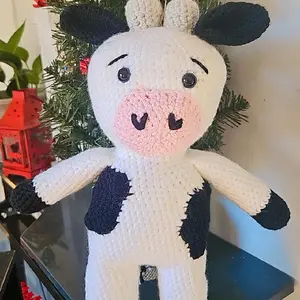 Clover the Cow 12" Handmade Crochet Cow with Adorable Spots, Floppy Ears & Friendly Smile - Soft Non-Toxic Yarn, Perfect for Cuddles & Playtime