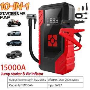 12000A Peak Power Car Emergency Jump Starter & 250PSI Portable Tire Inflator, 12V (Allgas/2.11 Gallon Diesel) for quick vehicle start, portable car battery charger, USB input/output, LED emergency light, car modification tool