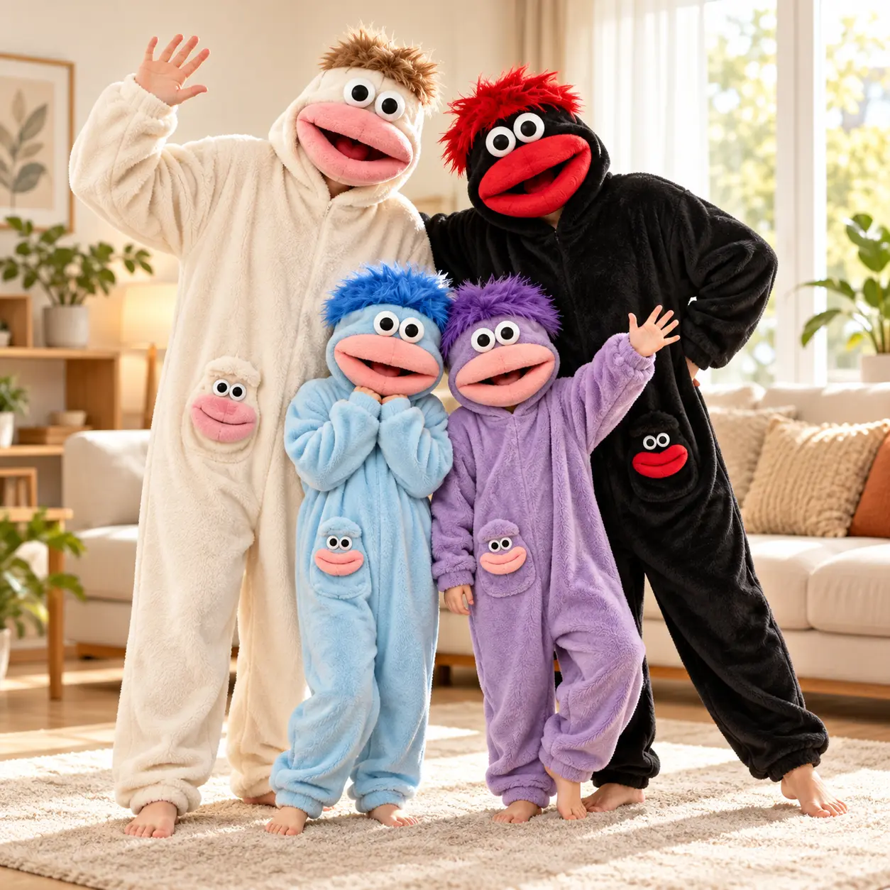Funny Big Mouth Monster Onesie for Adults and Kids, Thick Fleece Oversized Hooded Jumpsuit, Cozy Family Matching Pajamas, Winter Warm Sleepwear, Wearable Blanket Style Loungewear, Novelty Halloween Costume, Pajama Party Outfit Cosplay