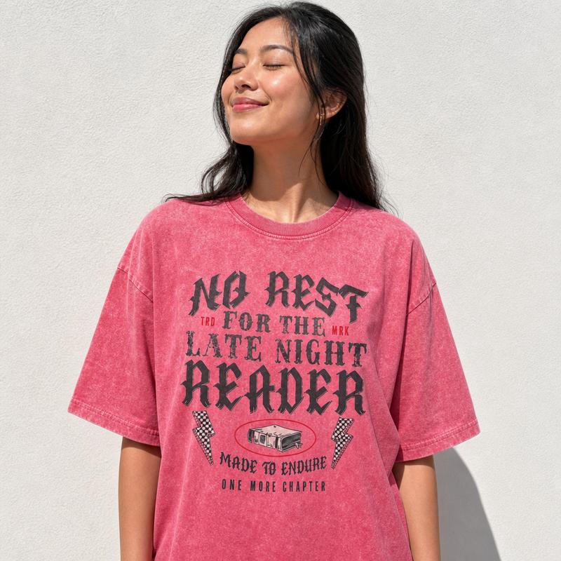 Gothic Grunge Streetwear Graphic Tee Women Soft Washed Cotton Late Night Reader Lightning Shirt S-5XL