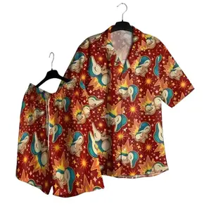 Cyndaquil Fire Pattern I Dress Like This PKM Hawaiian Shirt Shorts Set, Anime Latias Latios Aloha Suit, Unisex Eon Dragons Flame Outfit