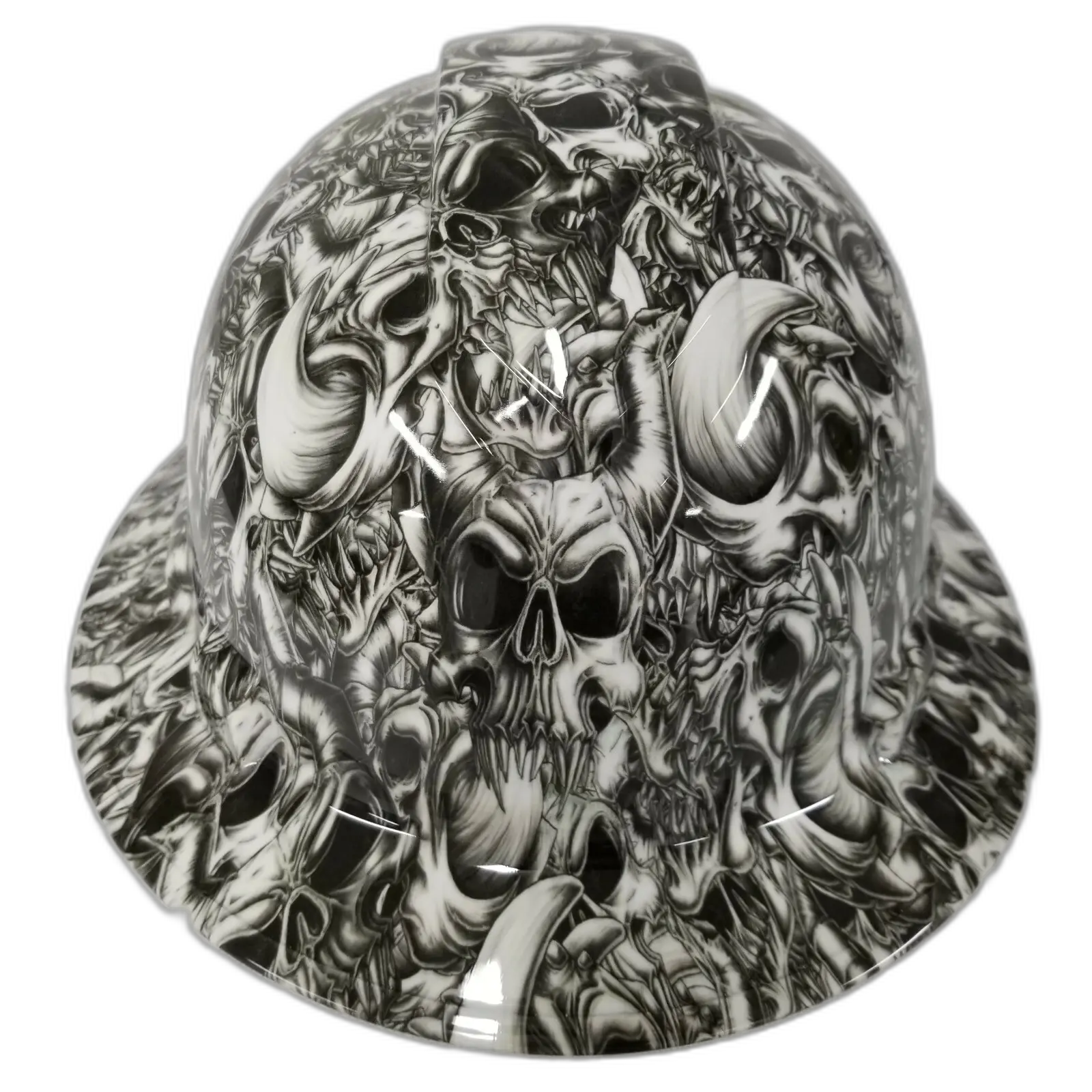 Black White Demon Skull Art - Custom Hydro Dipped Full Brim Hard Hat