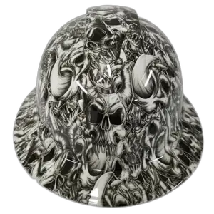 Black White Demon Skull Art - Custom Hydro Dipped Full Brim Hard Hat