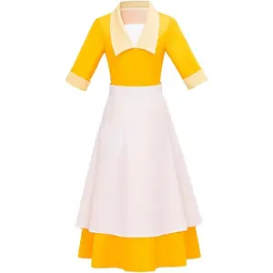 Tiana Dress Princess Costume Yellow Waitress Dress Housemaid Cosplay Costume for Women