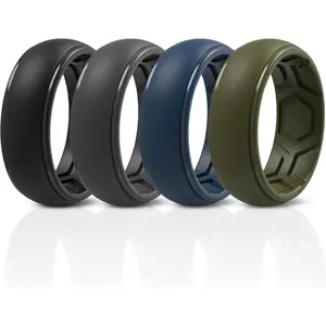 Silicone Rings for Men, Breathable Edition Step Edge Rubber Engagement Bands 8.4mm Wide 2.2mm Thick - 1/4/7 Variety Multipack-USA