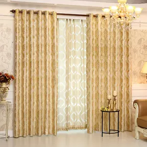 2pcs Set Luxurious European Golden Jacquard Curtains - Thick, Blackout Grommet Top Drapes for Living Room & Door Privacy