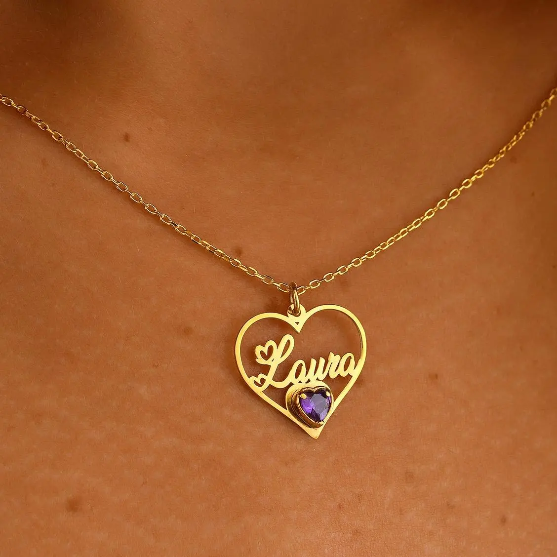Heart Name Necklace, Name Birthstone Necklace, Name Keepsake Necklace, Name Wedding Necklace, Name Engagement Necklace, Name Minimalistic Necklace, Bridesmaid Name Pendant, Name Heart Necklace, Custom Birthstone Necklace, Birthstone Personalized Necklace