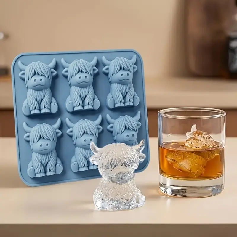 2pcs Mini Highland Cow Ice Cube Molds, Cute 3D Shaped Ice Cubes for Drinks, Parties, Gifts, Fun Kitchen Accessories, Perfect for Summer Cooling