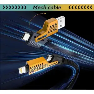 4 in 1 Mecha Fast Charging Data Cable Cord PD 27W For iPhone 15 Samsung Xiaomi 65W USB Type C Multi Port Quick Charge Wire Line