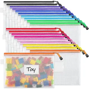 20 Pcs A4 Mesh Zipper Pouch, Waterproof Letter Size Zipper Bags, 10 Colors, Puzzle Bag with Label Pocket for School, Office Supplies, Cosmetics, Travel Storage and Home Organize