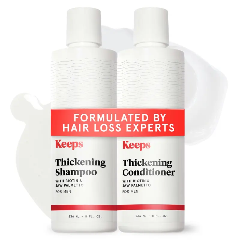 Keeps Men’s Haircare Shampoo and Conditioner Set - Biotin-Infused Anti-Thinning DHT Blocker with Saw Palmetto, Caffeine, Green Tea & Peppermint Oil for Fuller Looking Hair - Color-Safe, Hair Loss Products