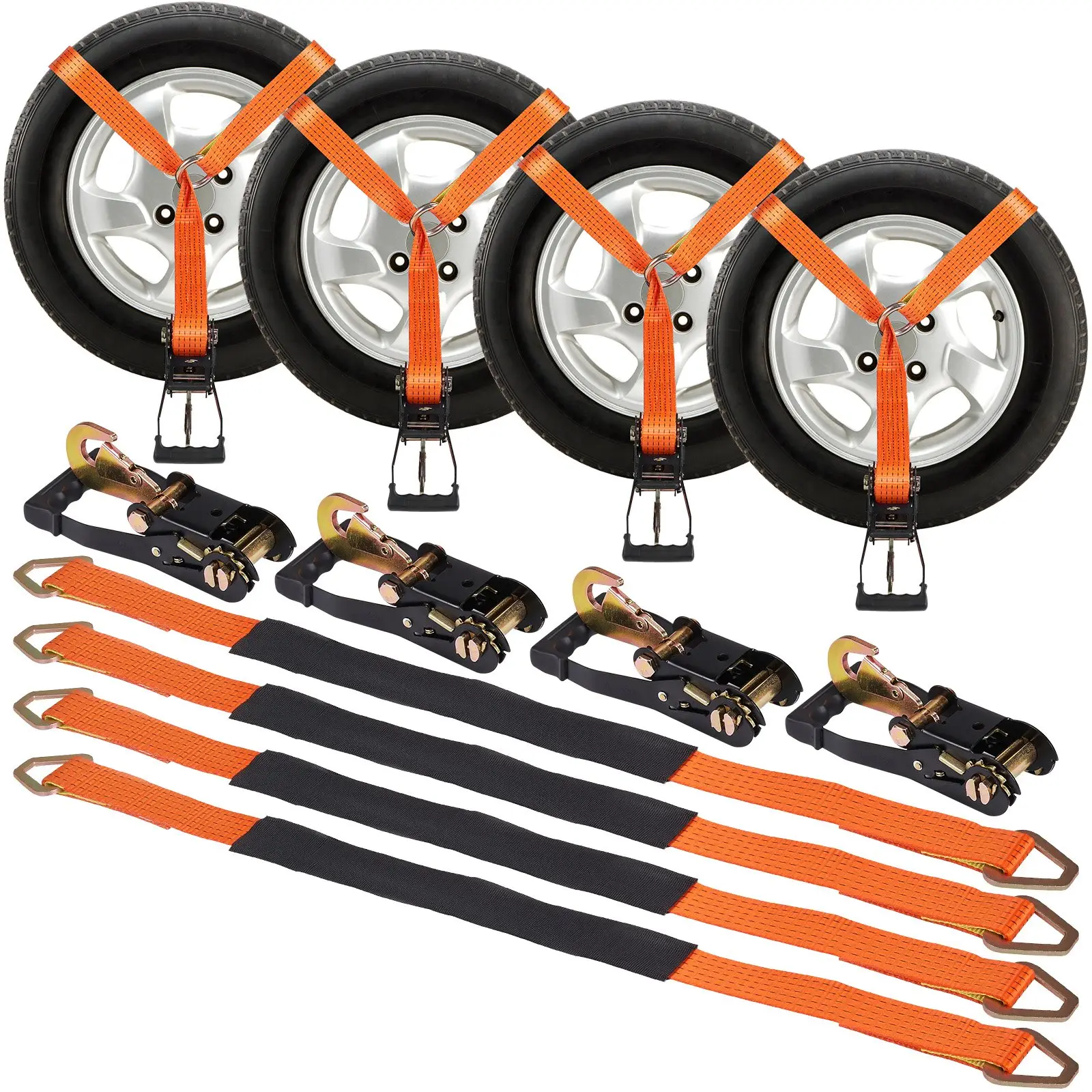 VEVOR Ratchet Tie Down Straps 4-Pack Kit, 2" x 120" Tire Straps, 5512 LBS Working Load, 11023 LBS Breaking Strength, Car Tie Down Straps with Snap Hoo