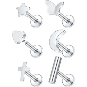 Flat  Stud Earrings 16G 18G 20G  CZ Stud Earrings,  Flat  Earrings, Threadless Cartilage Tragus  Conch Helix Stud