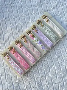 Handmade Fabric Wristlet Keychain with Bow Charm - Lanyard | wristlet keyring | Perfect for Keys and AirPods | Gift for friends and family