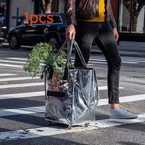Large Capacity Foldable Shopping Cart Bag with Wheels, Portable and Lightweight, Ideal for Grocery and Camping, Holds over 2.64 Gallons, Grocery Bags