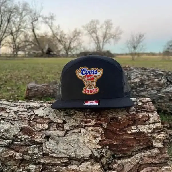 Coors Banquet Rodeo Trucker Hat | Embroidered 7 Panel Mesh Snapback | Western Cowboy Flat Bill Cap | Gift for Men