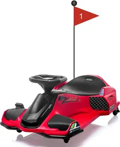 12V Ride On Go Kart,Kids Drifting Car with 45W Brushless Quiet Motor,5 Mph Electric Drifting Go-Kart,Battery-Powered Outdoor Ride-On Toy with 5 Wheels, Led Lights and Music for Teens(Red)