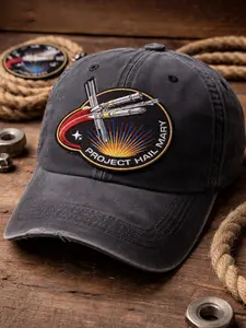 Vintage Project Hail Mary Embroidered Washed Hat - Amaze Embroidered Cap Merch - Casual Wear Washable Material Versatile for Everyday Use -  Horror Game Gifts