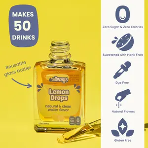 Allways Drops Lemon Water Flavor Enhancer | Zero Sugar Lemon Drink Drops | Naturally Sweetened Lemon Flavoring for Water Coffee and Mocktails