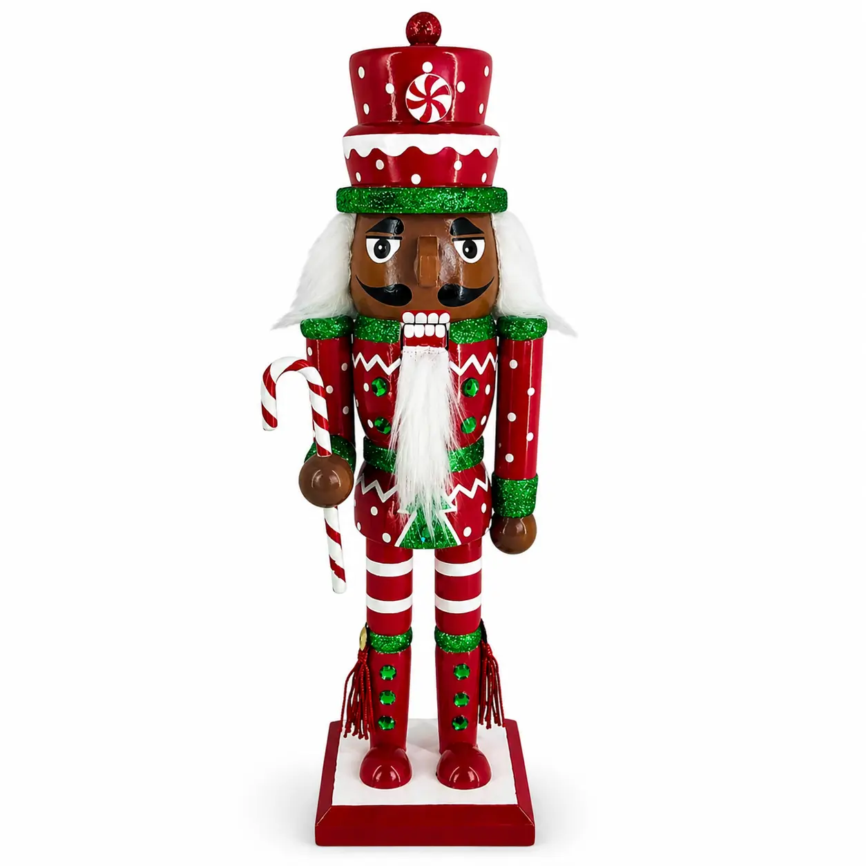 African American Candy Cane Nutcracker with Peppermint Hat, 10 Inch