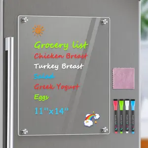 MaxGear 11"x14" Acrylic Magnetic Whiteboard for Fridge, Small Clear Refrigerator Dry Erase Board with 4 Markers and 1 Cloth, Smooth Writing and Easy Cleaning Blank Memo Grocery List for Home Planner