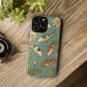 Japanese Koi Pond Tough Phone Case Asian Aesthetic Cherry Blossom Art Protective Gift iPhone 11 12 13 14 15 16 17