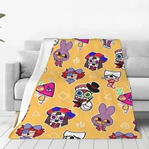 Flannel Fabric Throw Blanket, Circus Anime Cartoon Print, Soft Texture Pomni Jax Themed, Cozy Playful Home & Car Textile Decor