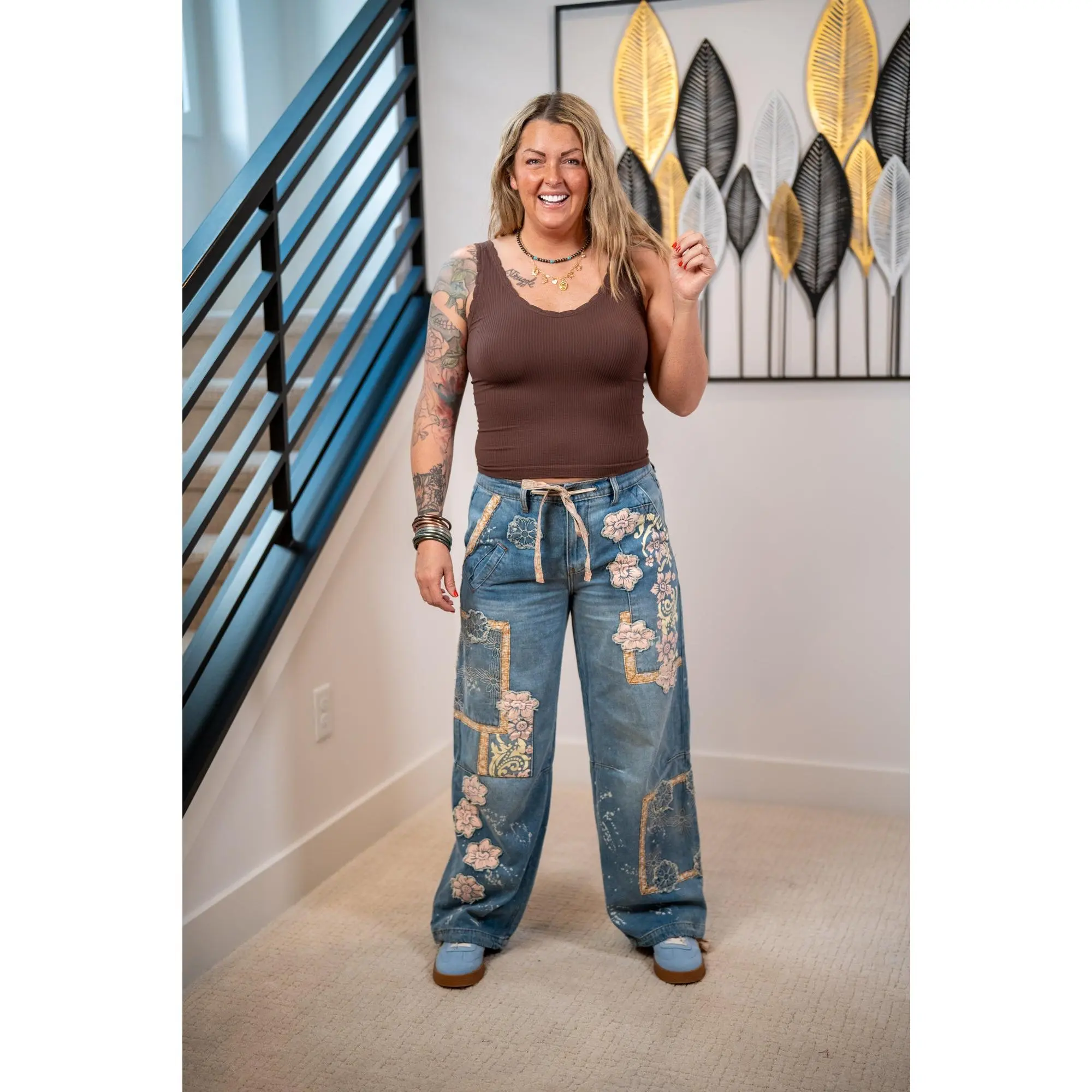 Oli & Hali Floral Patchwork Denim Pants